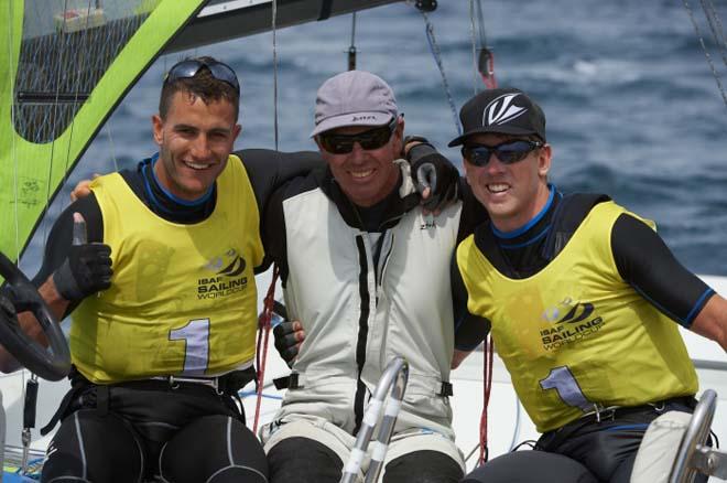 Pete Burling and Blair Tuke celebrate - 2014 ISAF Sailing World Cup Hyeres © Franck Socha